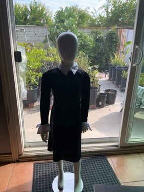Wednesday Costume Black Long-Sleeve Dress with White Collar and Cuffs